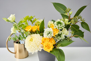 Bouquet 012. Finished flower arrangement in a vase for home. Flowers bunch, set for interior. Fresh cut flowers for decoration home. European floral shop. Delivery fresh cut flower.