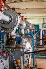 Compressor station room indoors. Industrial building of air blower.