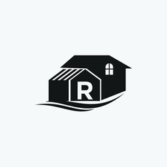 Letter R and home logo design template