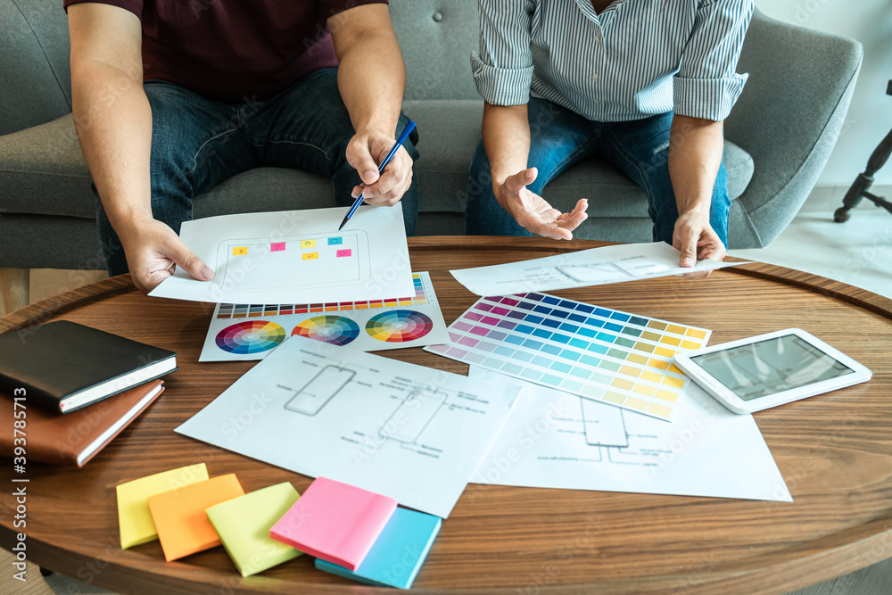 Canvas Prints team of creative web/graphic designer planning, drawing website ux app for mobile phone application 