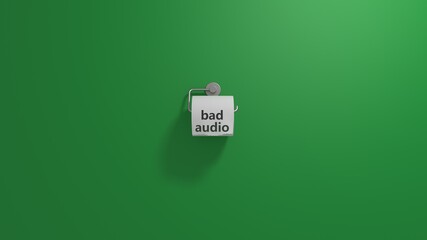 bad audio. lettering on toilet paper with green background. 3d render