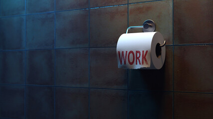work lettering on toilet paper in the toilet. 3d render