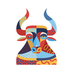 Colorful bull illustration. Vector abstract illustration.  Year of the bull.