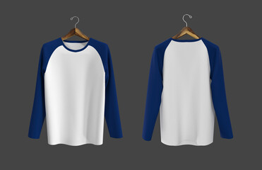 Long sleeves raglan t-shirt mockup, 3d illustration, 3d rendering