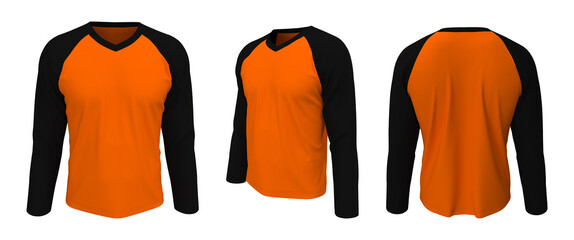 Long sleeves raglan t-shirt mockup, 3d illustration, 3d rendering