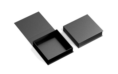 Black blank hard cardboard box mock up template, 3d illustration.