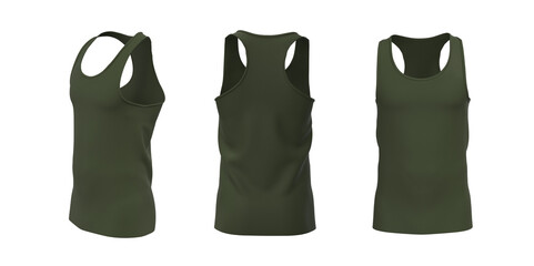 Blank crewneck sleeveless t-shirt mockup in front and back views, design presentation for print, 3d illustration, 3d rendering