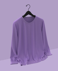 Blank sweatshirt mock up in front, and back views, isolated on purple, 3d rendering, 3d illustration