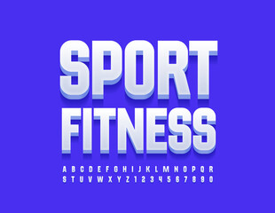 Fototapeta na wymiar Vector healthy logo Sport Fitness. Modern white Font. 3D trendy Alphabet Letters and Numbers set