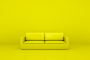 Yellow leather sofa isolated on yellow background. 3d rendering