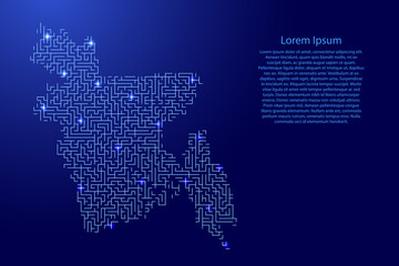Bangladesh map from blue pattern of the maze grid and glowing space stars grid. Vector illustration.