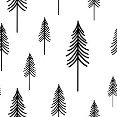 Obraz premium Seamless pattern Christmas trees silhouettes vector illustration