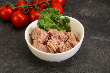 Canned tuna fillet in the bowl