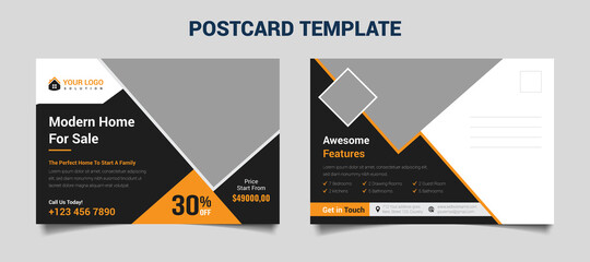 Real estate EDDM postcard template with orange and black color for real estate business fully editable file