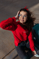portrait of a woman in red coat