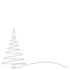 Christmas tree silhouette. Line drawing design vector illustration