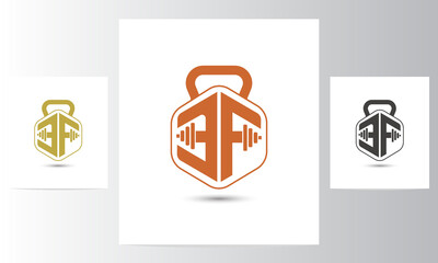 Letter EF fitness logo, vector dumbbell icon, symbol vector illustration design template