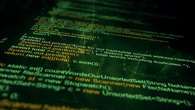 Java Coding Lines in Digital Network Connected Space With Plexus Lines 4k