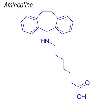 Vector Skeletal formula of Amineptine. Drug chemical molecule.