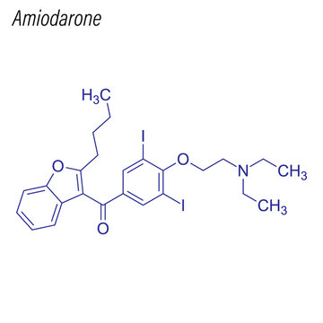 Vector Skeletal formula of Amiodarone. Drug chemical molecule.
