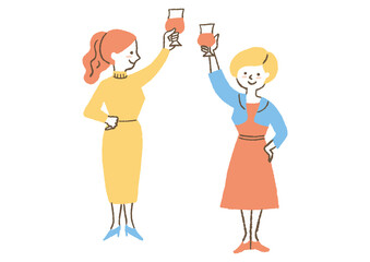乾杯する二人の女性