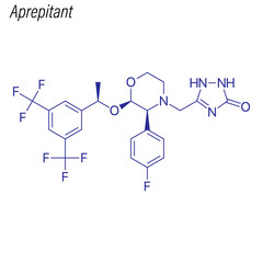 Vector Skeletal formula of Aprepitant. Drug chemical molecule.