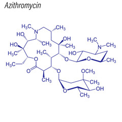 Vector Skeletal formula of Azithromycin. Drug chemical molecule.