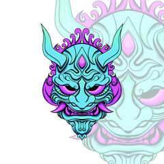 devil mask ornament vector illustration with blue and pink colors