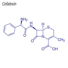 Vector Skeletal formula of Cefalexin. Drug chemical molecule.