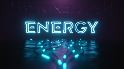 Energy neon sign with glowing cable