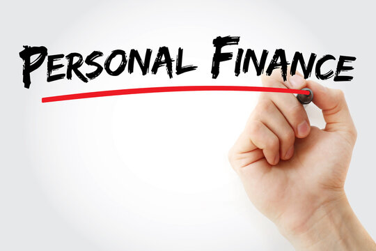 Personal Finance text with marker, concept background