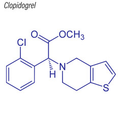 Vector Skeletal formula of Clopidogrel. Drug chemical molecule.