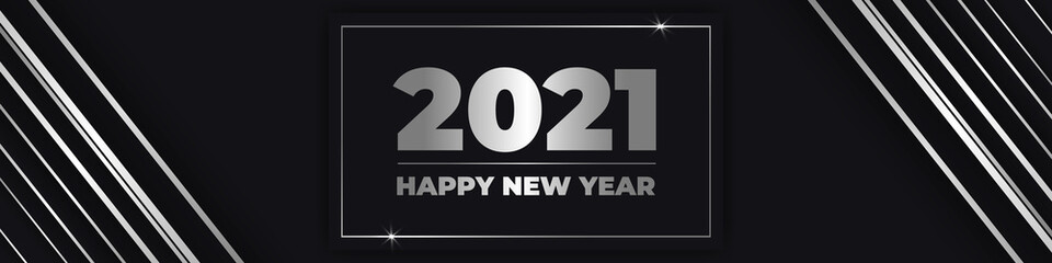 Happy new year 2021 silver luxury wide background for holiday banner, flyers, greetings and invitations. Vector illustration EPS10.