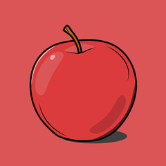 red apple illustration with red background and black outline stroke
