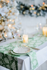Christmas table setting, holiday decoration, new year