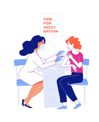 Young adult woman at the doctor. Time for vaccination.