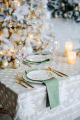 Christmas table setting, holiday decoration, new year