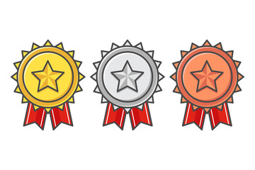 set of sub-badge gold silver bronze in flat color vector