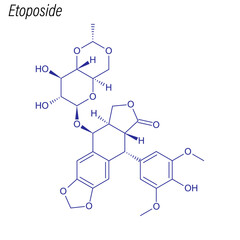 Vector Skeletal formula of Etoposide. Drug chemical molecule.