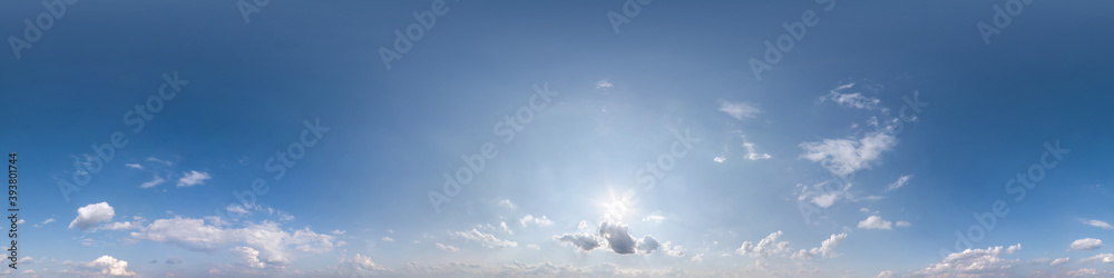 Wall mural seamless blue sky hdri panorama 360 degrees angle view with zenith and beautiful clouds for use in 3