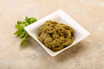 Green sauce pesto with basil