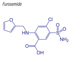 Vector Skeletal formula of Furosemide. Drug chemical molecule.