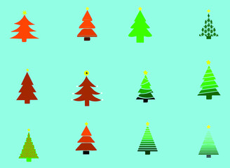 set of Christmas trees. tree silhouettes. forest black shapes, wild nature trees .	