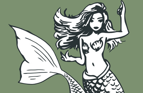 Beautiful mermaid wallpaper in green and white color