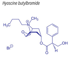 Vector Skeletal formula of Hyoscine butylbromide. Drug chemical molecule.