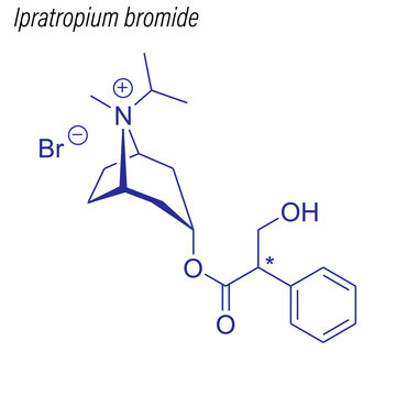Vector Skeletal formula of Ipratropium bromide. Drug chemical molecule.
