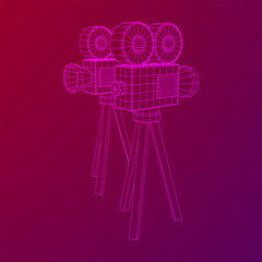 Polygonal camera projector. Movie time. Show film cinema festival concept.