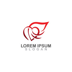 Heart wings flying icon on white background isolated logo design