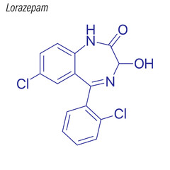 Obraz premium Vector Skeletal formula of Lorazepam. Drug chemical molecule.