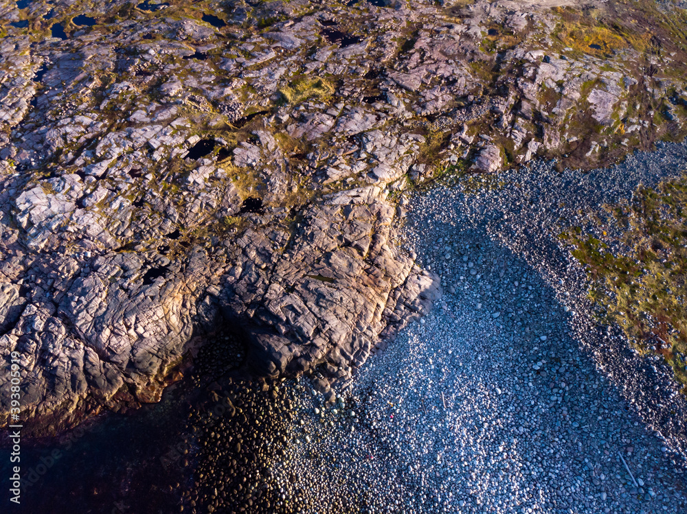 Wall mural top view aerial photo from flying drone of an amazingly beautiful sea landscape, blue water, rocky c